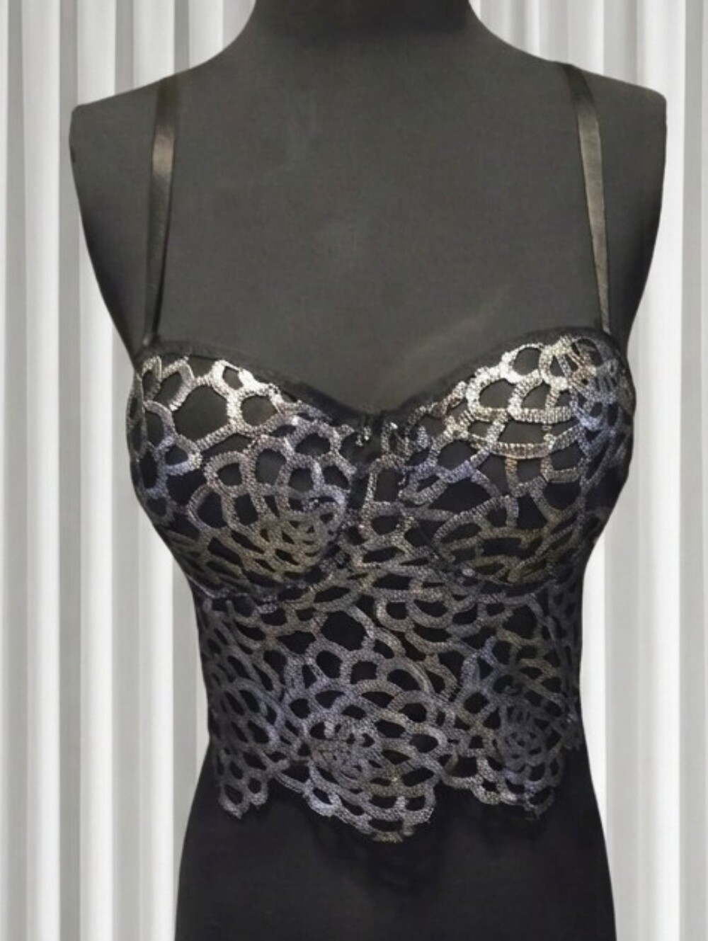 cleo Black Metallic Lace Longline Bralette